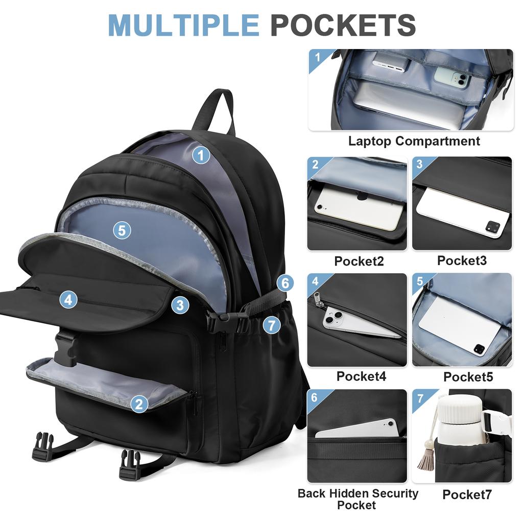 Student School Backpacks Casual Daypack, Commuter Laptop Backpack for Women Study Travel, Black School Bag for Teens Girls Boys