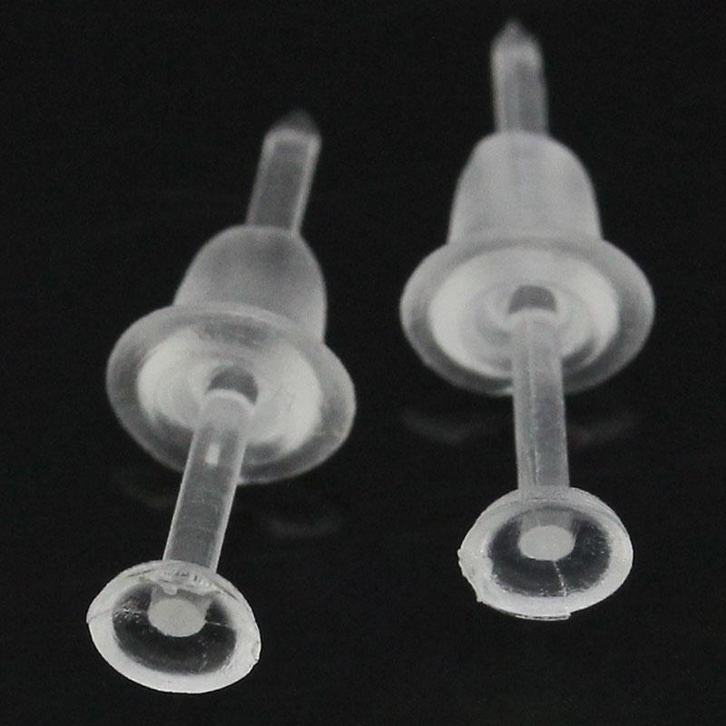 50pcs Invisible Plastic Earrings Blank Pins Stud Tiny Head Findings Back Post Earnuts Pad Nickel