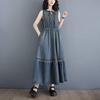 Oversized Summer Denim Dress Plus Size Women Sleeveless Vintage Long Casual Loose Pleated Dress