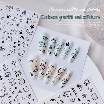 Adesivi per nail art con gatti e cuccioli dei cartoni animati infantili - Decalcomanie graffiti carine e sottili