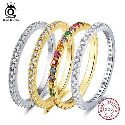 Stapelringe aus massivem 925er Sterlingsilber für Teenager-Mädchen, Mikro-eingelegter bunter Zirkon-Enternity-Ring, edler Schmuck