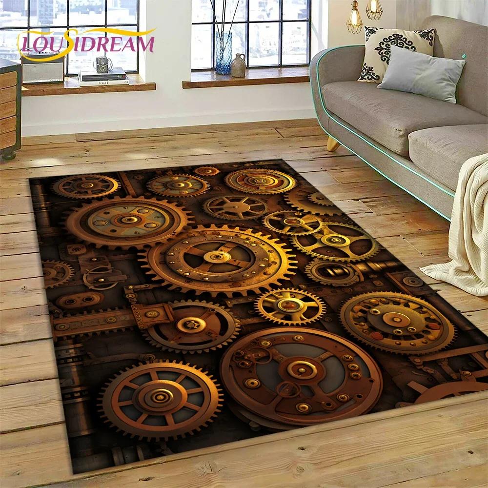 3D mechanické ozubené kola Gears Steampunk Koberec Koberec do obývacího pokoje Ložnice Dekor, podlahová rohož Protiskluzová dekorace na pohovku Rohožka Dárky