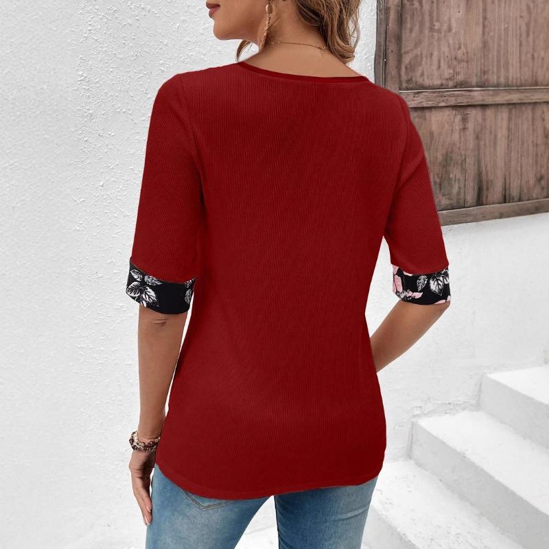 Two Contrasting Color Spliced T-shirts for Spring Summer Vacation Loose Short Sleeved Top Shirt