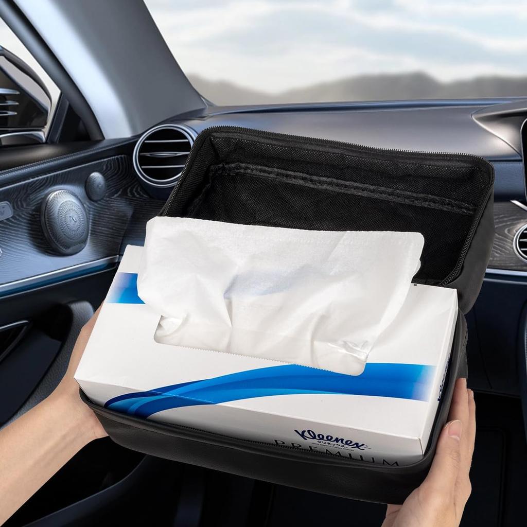 Car Tissue Holder, Standard Tissue Holder for Car Pu Leather Car Napkin Holder, Car Backseat Extra Large Tissue Organization Fit for 120-230 Tissues