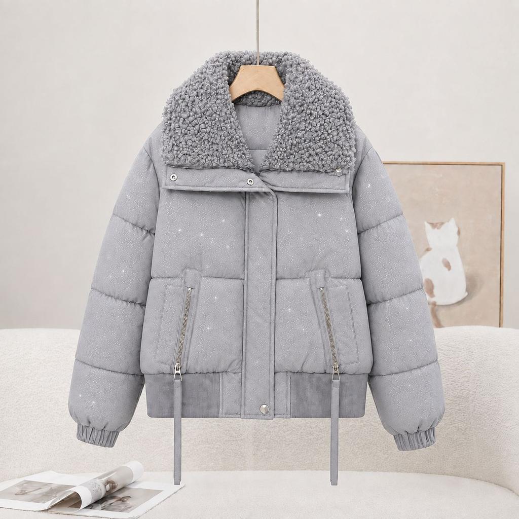 Short Small Versatile Thickened Lapel Down Cotton-padded Jacket for Women's Winter Fashion and Thin Cotton-padded Jacket