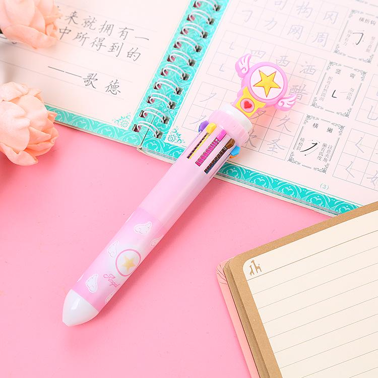 Korean Heart-Themed Ten-Color Push-Action Ballpoint Pen Rollerball Pen for Students and Doodling