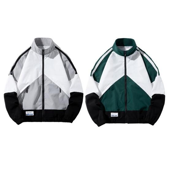 Herren Mantel Colorblock Patchwork Stehkragen Reißverschluss Langarm Locker Mittel