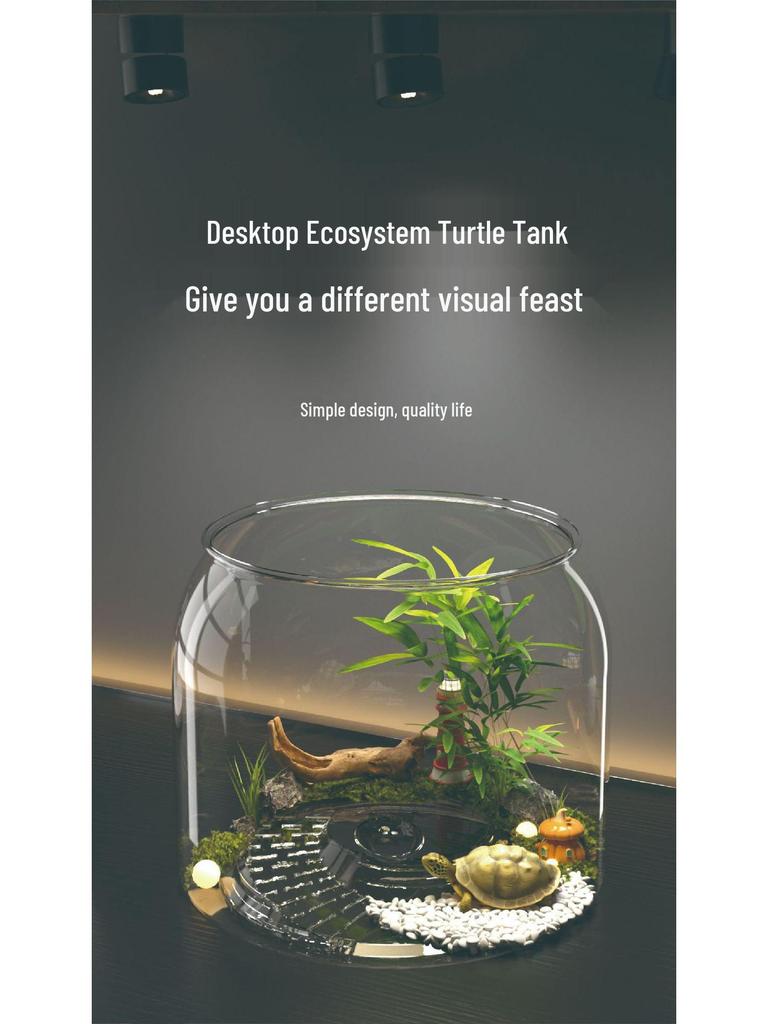 High-Transparency Desktop Fish & Turtle Tank with Climbing Platform – Ornamental Betta Eco-Tank for Living Room