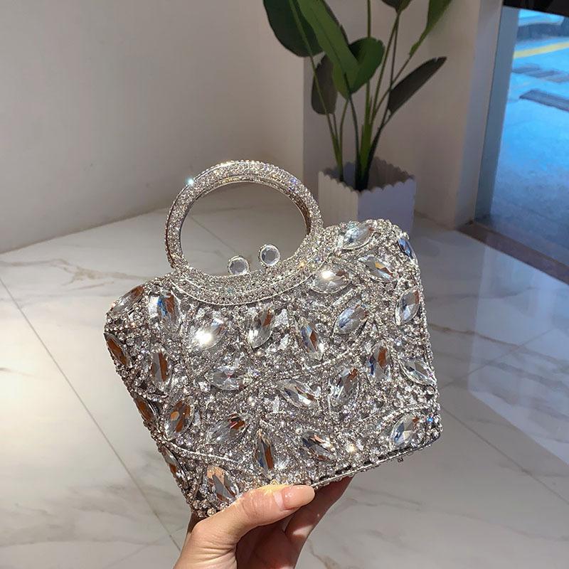 Exquisite shiny diamond-encrusted crystal evening bag metal light luxury high-end dinner bag