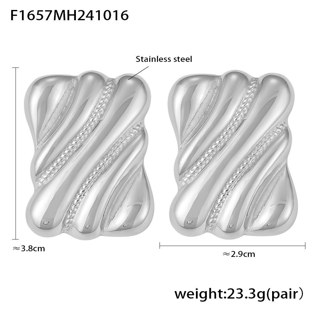 Qiong Yao Geometric Ribbed Stud Earrings, Gold-Plated Stainless Steel, Hypoallergenic Fashionable Jewelry