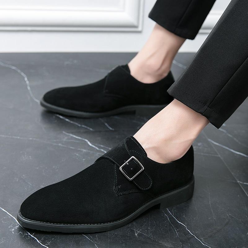 Trend New Pointed  Suede Leather Monk Strap Shoes For Men Brand Designer Formal Wedding Dress Homecoming Sapatos Tenis Masculino