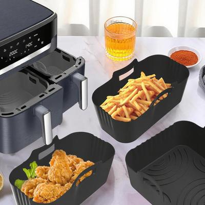 Air Fryer Silicone Liners Silicone Air Fryer Basket Liners 2 Pieces Non-Stick Removable Reusable Tray Inserts Safe For Meat