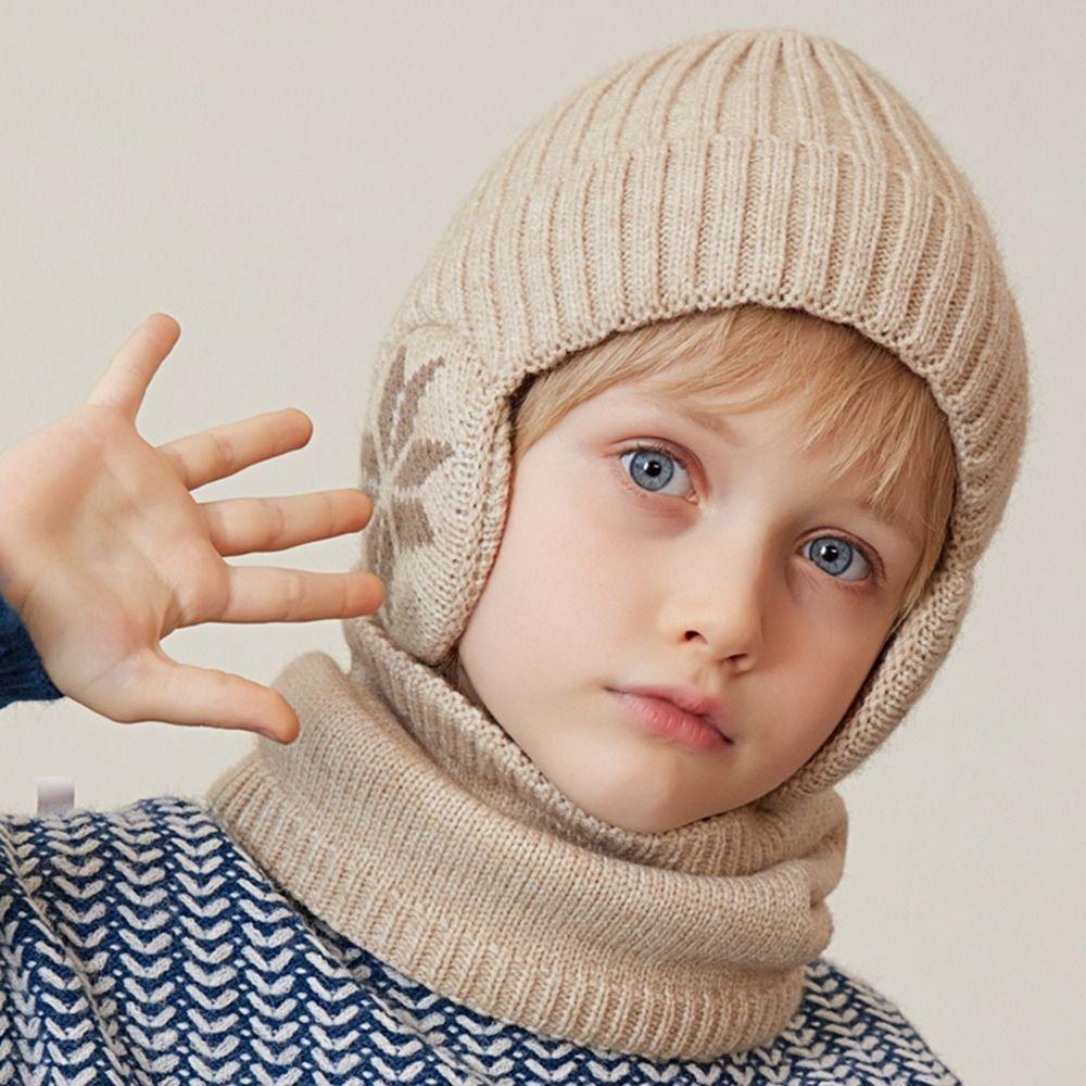2pcs Coldproof Children Knitted Beanie Solid Color Pullover Hat Fashion Scarf Hat Set  Winter