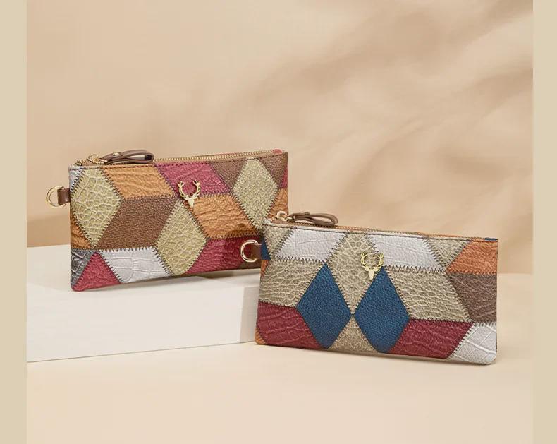 Trendige Retro Kleine Quadratische Tasche: Vielseitige Damen-Reißverschluss-Clutch mit Colorblock-Design.