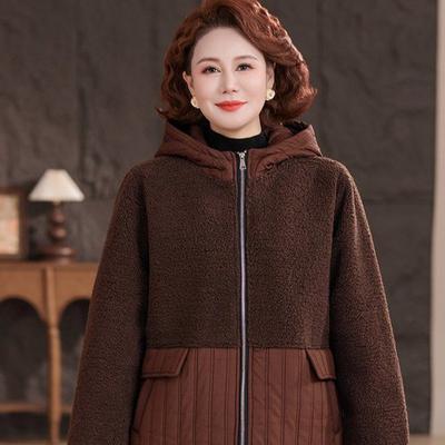 Mama Winter Baumwollwattierte Jacke Warme Partikel Lockere Baumwollwattierte Jacke Aufgeschüttelte Verdickte Kapuzen-Baumwollwattierte Jacke für mitteljunges Alter
