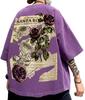 [J.STORE] Men's Oversized Short Sleeve Summer T-Shirt with Illustrated Print, Loose Fit, Street Style, Casual Wear, Purple, Size 5S-J08-PU2XL