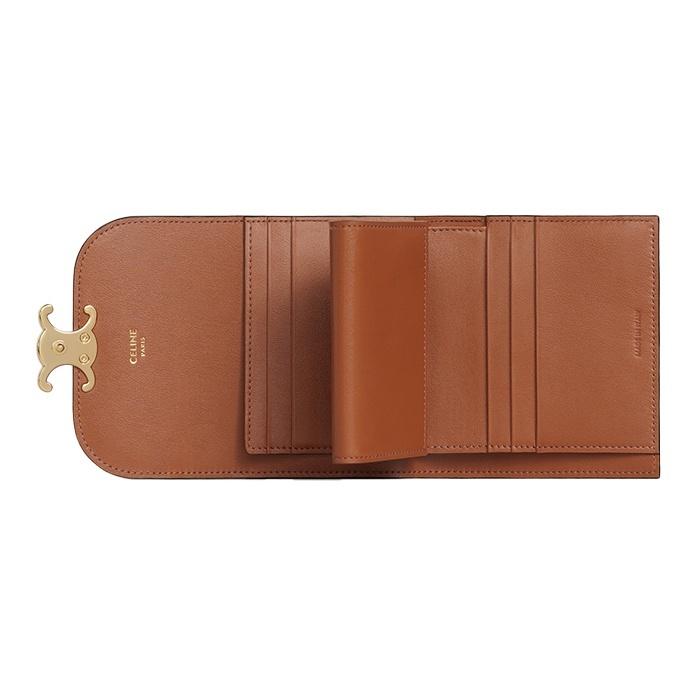 CELINE Triomphe Vintage Classic All-Over Print Metallic-Finish Lock Clasp Tri-Fold Canvas Wallet Small Women's Tan