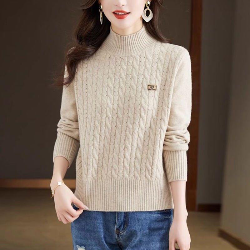 

Женский свитер с полувысоким воротником, свободного и короткого стиля, осенне-зимний внутренний топ, утолщенная вязаная базовая рубашка S бежевый