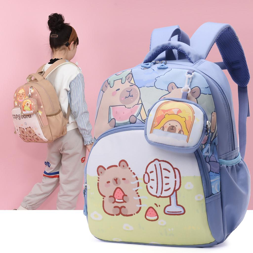 Zaino Scolastico per Bambini con Stampa di Capibara a Cartoni Animati Realizzato in Tessuto Oxford per Bambini e Bambine della Scuola dell'Infanzia