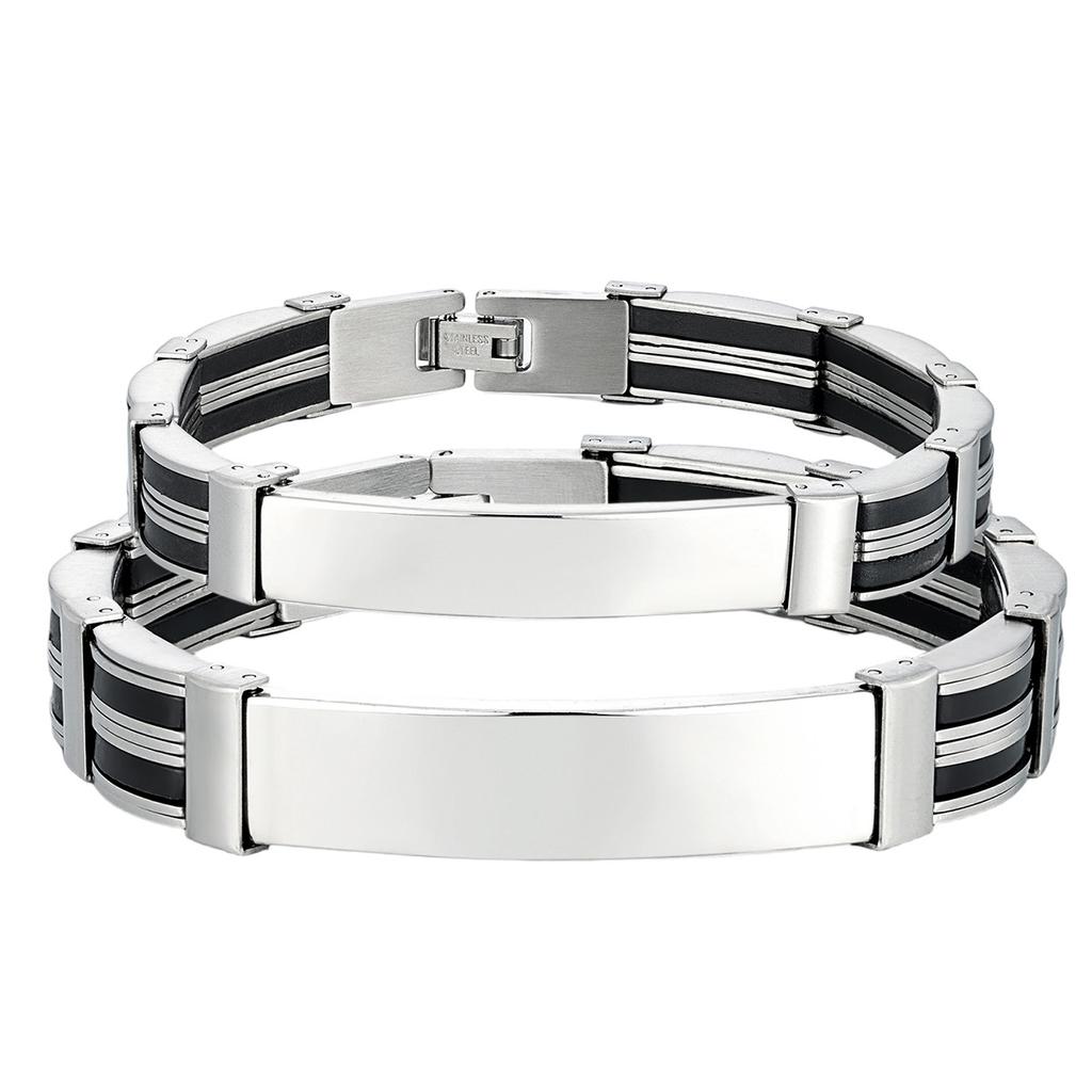 Stainless Steel Black Pattern Splicing Bracelet With Smooth Surface Men's Trendy Accessories Simple Color Blocking Design Niche Personality Versatile