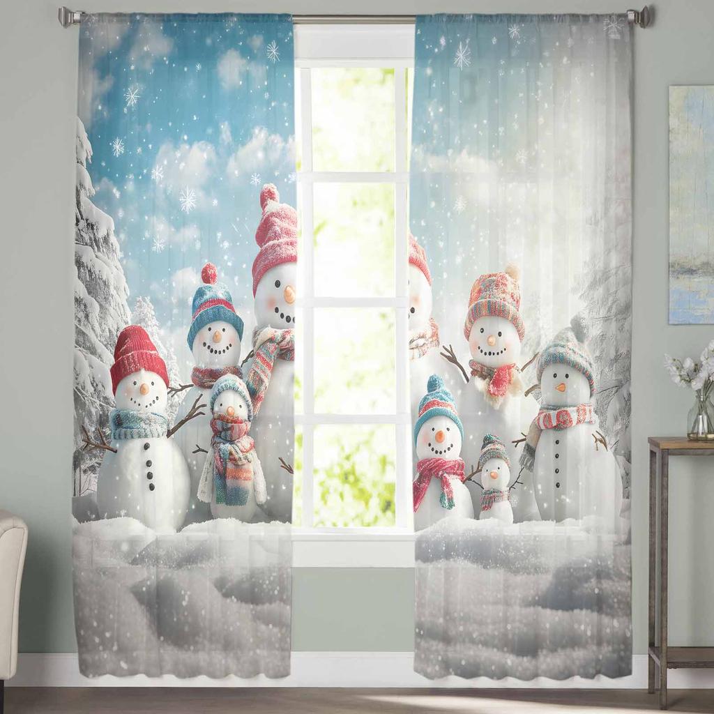 Vánoční a zimní sněhulák Závěsy do obývacího pokoje Ložnice Domácí dekorace Okno Voál Tyl Závěsy na závěsy