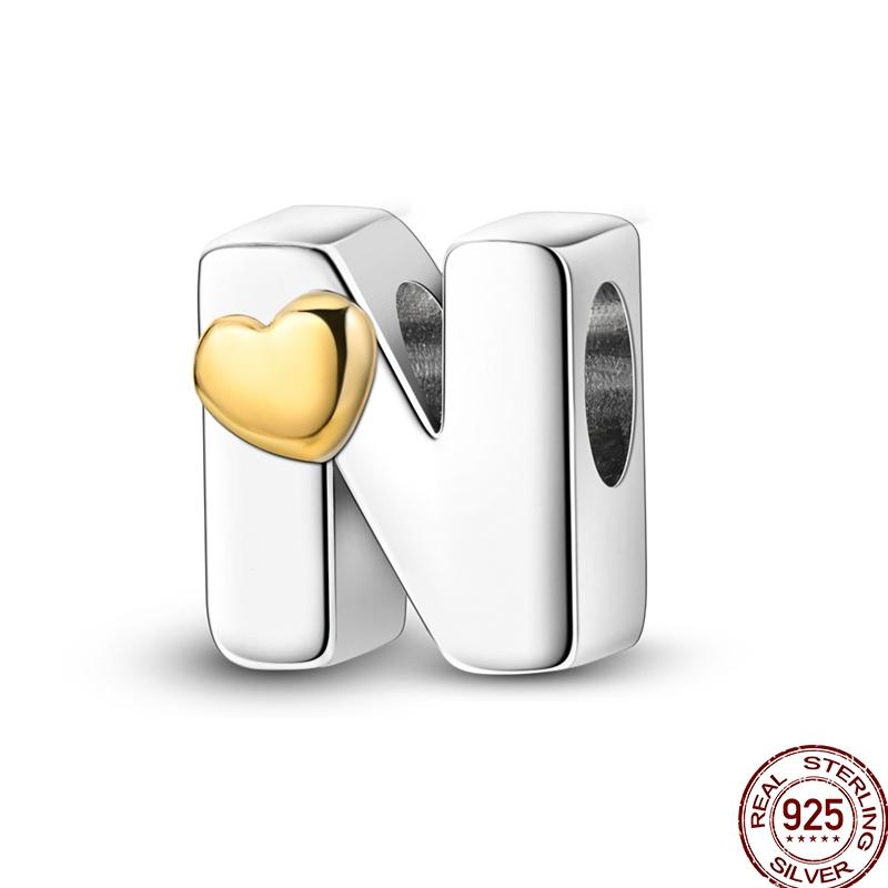 Copper 26 Letter English Alphabet Charms Beads Gold Heart Pendant Fit Original Bracelet Diy Jewelry Making As Gifts