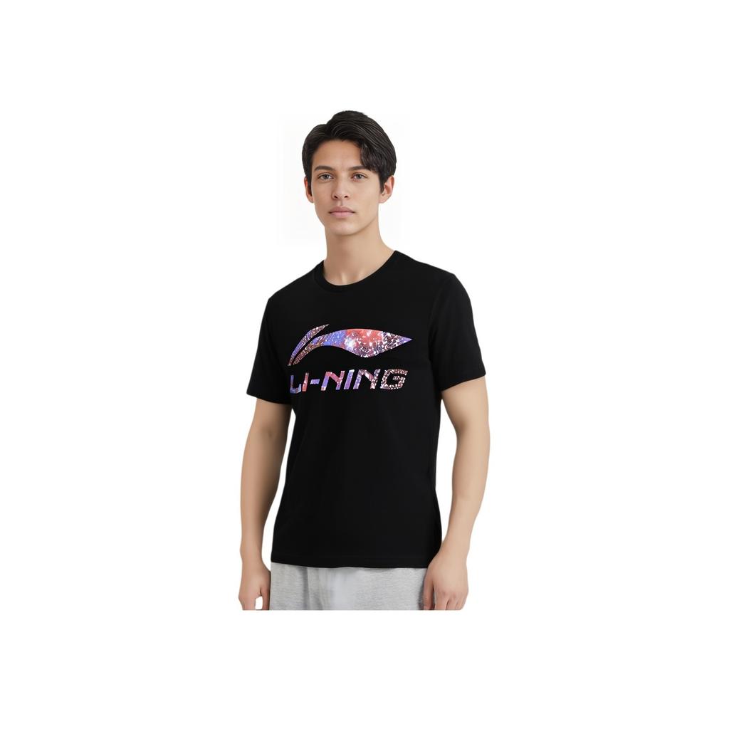 Li-Ning Starry Sky Letter Logo Crew Neck T-Shirt Unisex Tops Black AHSS971-1