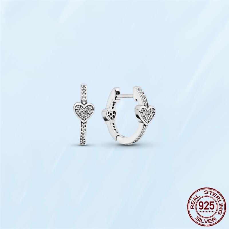 Real Original 925 Sterling Silver Daisy Flower Feather Hoop Heart Stud Earrings Fit Women Fashion Jewelry Engagement Party Gift