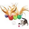 10Pcs Cat Colorful Rainbow Toys Flutter Balls with Feather and Bells for Indoor Ourdoor Kitty Kitten Interactive Playing Chewing Training Chasing