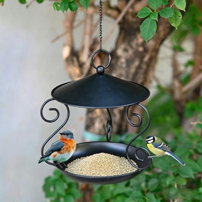 Metal Bird Feeder with Weather Guard Outdoor Decorative Hanging Bird Feeder Tray