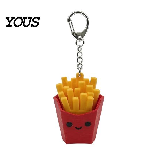 Keychain Pendant, 3D Printed French Fries Shape Decompression Button Button, Noiseless Pressing Mini Portable Simulated A