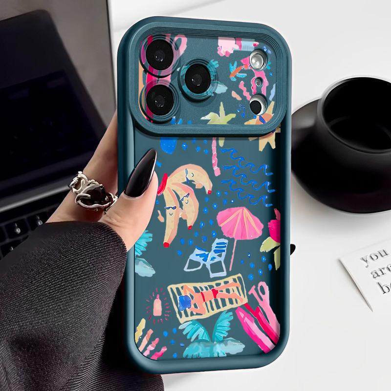 Shockproof Phone Case For iPhone 17 Pro Max Cartoon Vacation Painting Silicone Cover For iPhone 16 Pro Max Cover iPhone 15 14 13 12 11 16E Air