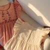 Girls Summer Strawberry Embroidered Dress Sweet Round Neck Flutter Sleeve Baby Dress Cute Casual Party Outfit For Kids