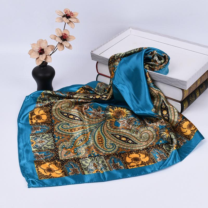 Luxury Floral Silk Square Scarf Women Soft Satin Kerchief Hairband Neckerchief Head Hijab Lady Headband Foulard Bag Ribbon