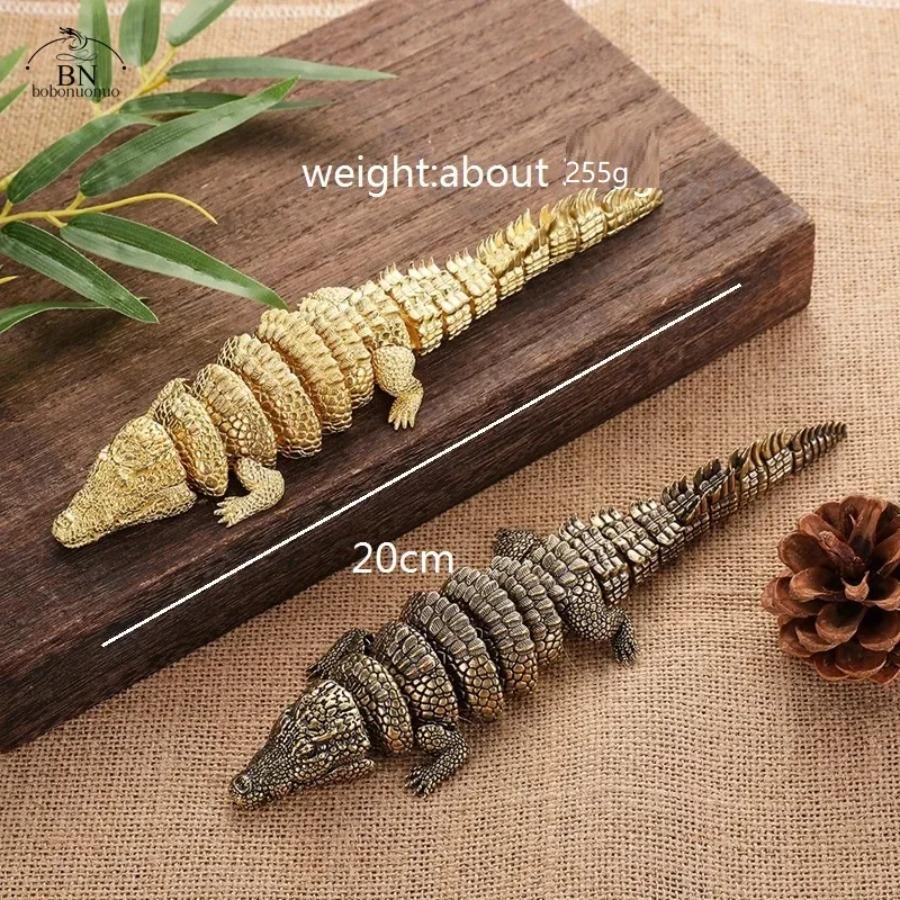 Antique Brass Crocodile Alligator Figurine 3D Articulated Animal Statue with Movable Joints Vintage Home Desk Decor Ornament