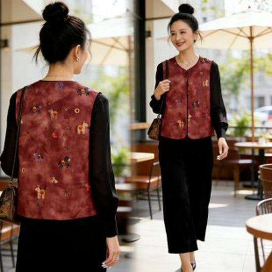 Elegant Pink Tang Suit Vest with Frog Buttons – Chic Spring & Autumn Outerwear for Women L