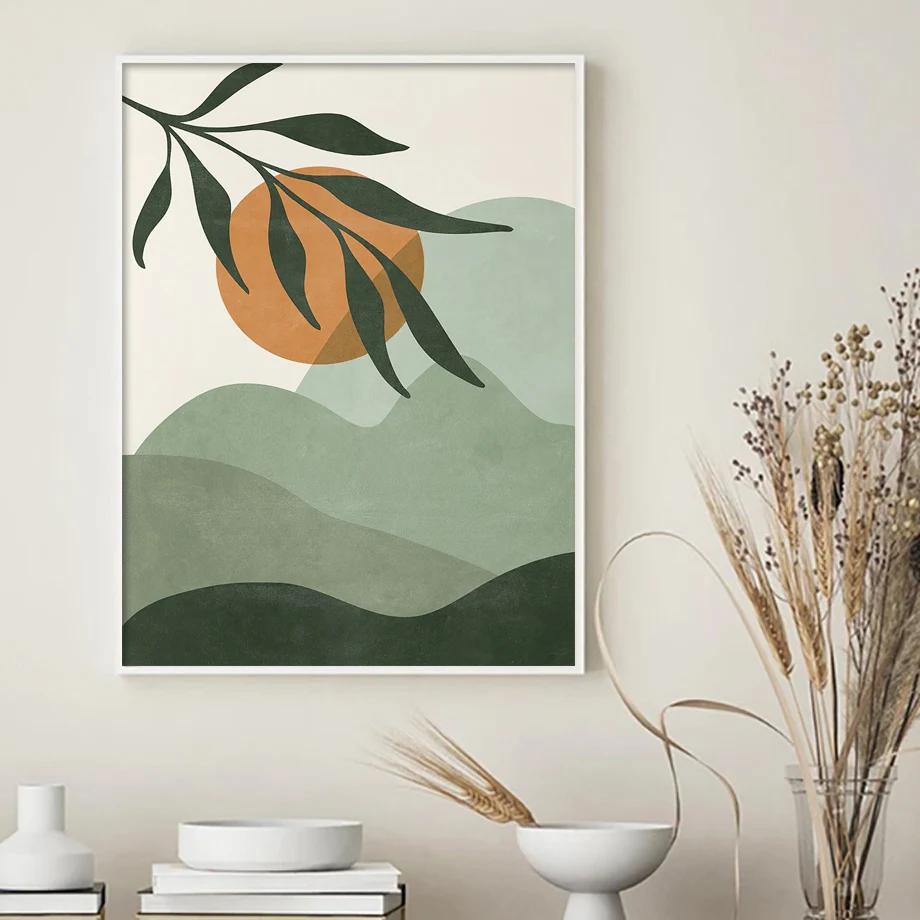 Nordic Abstract Boho Monstera Rainbow Leaf Sun Wall Art Posters and Prints Wall Pictures for Living Room Decor Canvas Painting