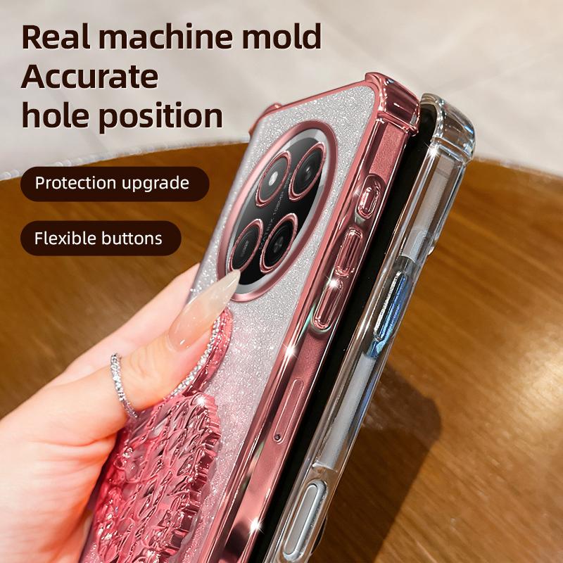 KEYSION Shockproof Plating Phone Case for HONOR X9c 5G Clear TPU Glitter Jewelled Swan kickstand Cover for Huawei Magic7 Lite 5G