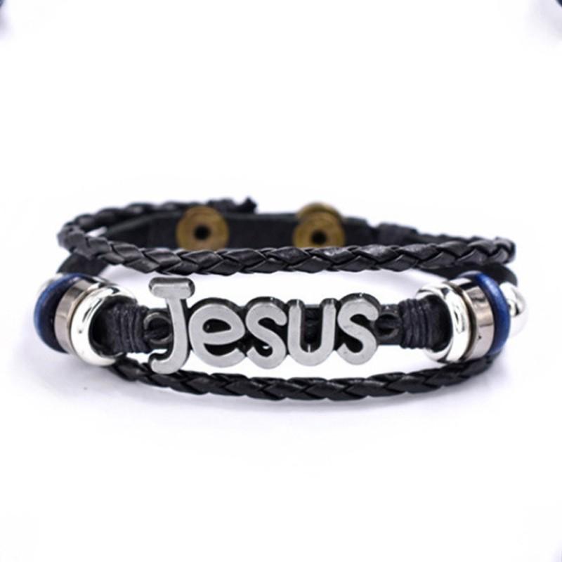 New Multi-Layer Leather Woven Beads Jesus Bracelet Charm Men's Bracelet Fashion Religious Christian Accessories Talisman Jewelry