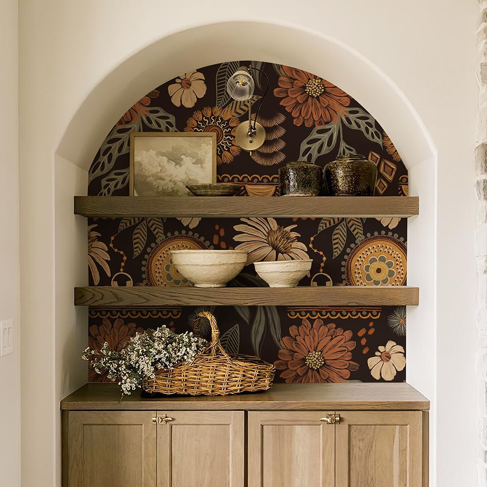 Vintage Boho Brown Floral Wallpaper Retro  Peel And Stick TV Wall Decoration Furniture Retrofit Stickers Contact Paper