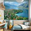 Mediterranean Coastal Village Tapestry 2D Digital Print Polyester Wall Hanging Living Room Bedroom Office Decor with Hooks