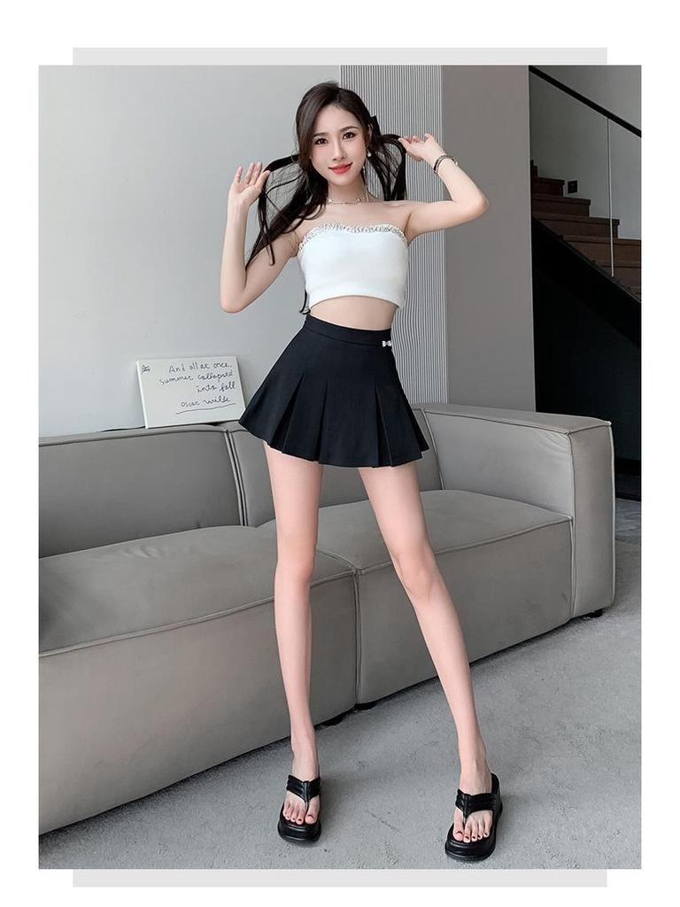 2025 New Korean Style Women's High-Waist Pleated A-line Mini Skirt - Slimming Petite Summer Midi
