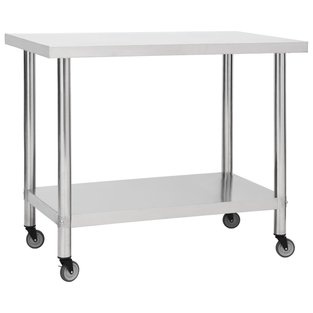 Stainless Steel Kitchen Work Table with Casters 100 x 60 x 85 cm