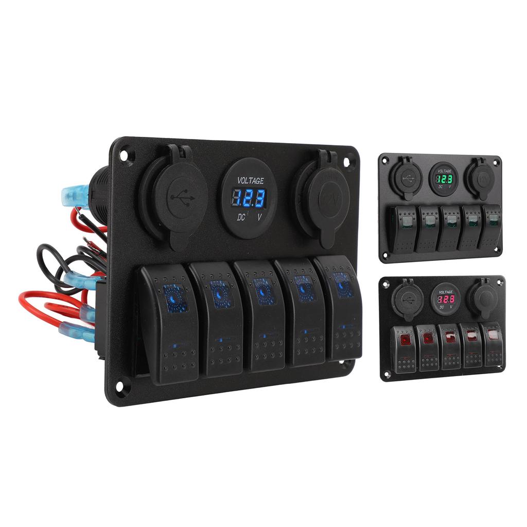 Schalttafel DC 12 bis 24 V 5-Gang Aluminiumlegierung IP65 Wasserdicht Vorverdrahtete Wippschaltertafel mit