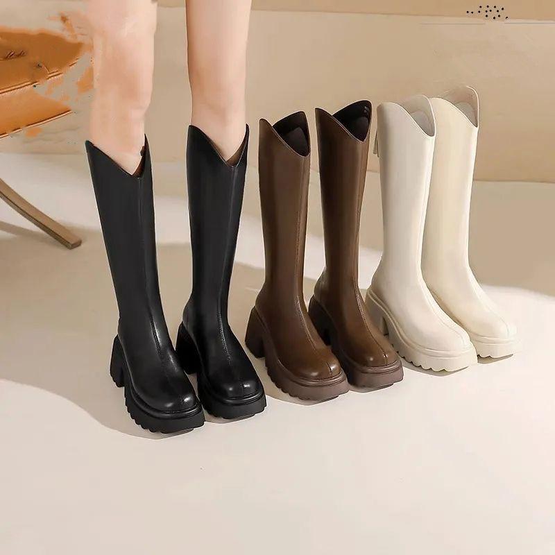 Women's Chunky Heel Over-the-Knee High Boots: 2025 Autumn/Winter Thick Sole Stovepipe, Hot Girl Style