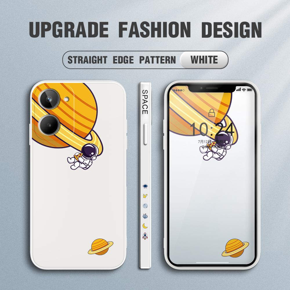 Cartoon Planet Astronaut Handyhülle für iPhone 15 14 13 12 11 Samsung Galaxy S23 S22 A52 A52S Weiche Vollschutz quadratische Flüssigsilikonhülle
