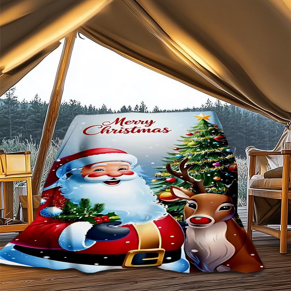 

1pc Christmas Santa Claus Outdoor Blanket - Lightweight Flannel Throw For Travel, Camping, Gifts For Family Or Friends yy251114254 75x90cm