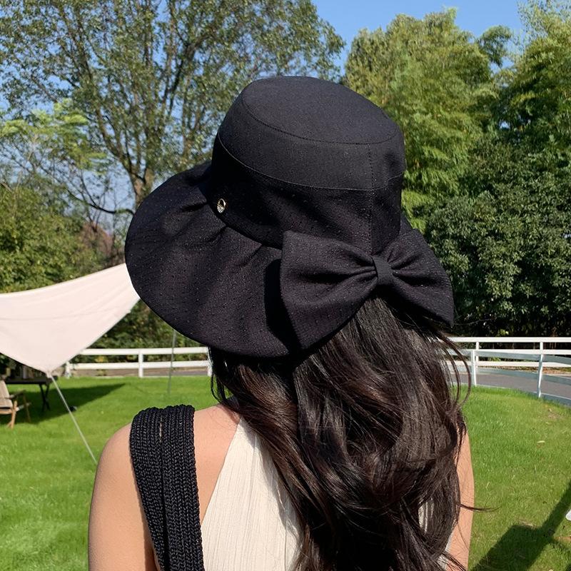 Small Standard Mesh Bow Bucket Hat Summer Idyllic Versatile Sunshade Basin Hat Outdoor Travel Vacation Beach Hat