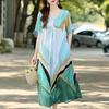 Women's Plus Size V-Neck Floral Long Dress – Short Sleeve Loose Fit Casual Dress with Pockets (Sizes XL-5XL)