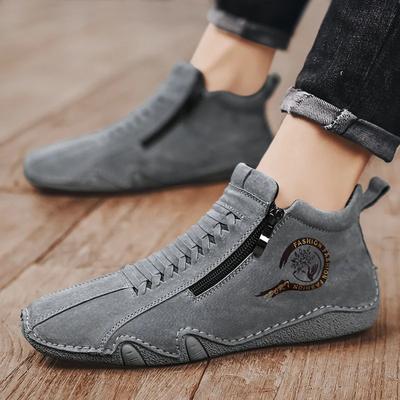 Buty Męskie 2025 Nowe Zapinane na Zamek Projektanckie Botki Męskie Jesień Zima Średnio Wysokie Męskie Buty Codzienne Lekkie i Wygodne Płaskie Buty do Chodzenia